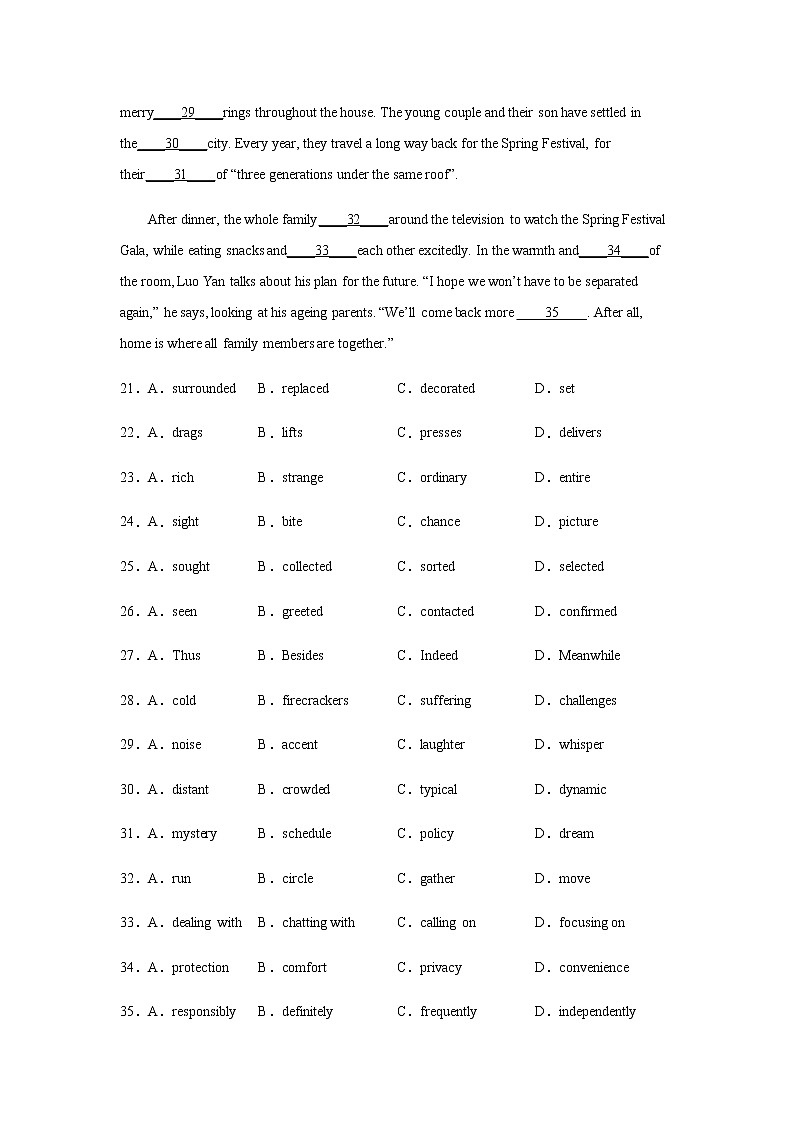 2023届高考英语二轮复习福建高考英语完形填空专项训练作业含答案第3页