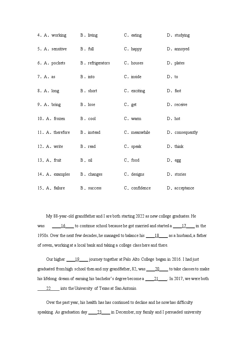 2023届高考英语二轮复习广东高考英语完形填空专项训练作业含答案第2页