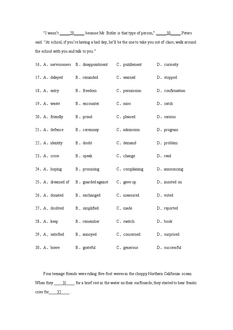 2023届高考英语二轮复习江苏高考英语完形填空专项训练作业含答案第3页