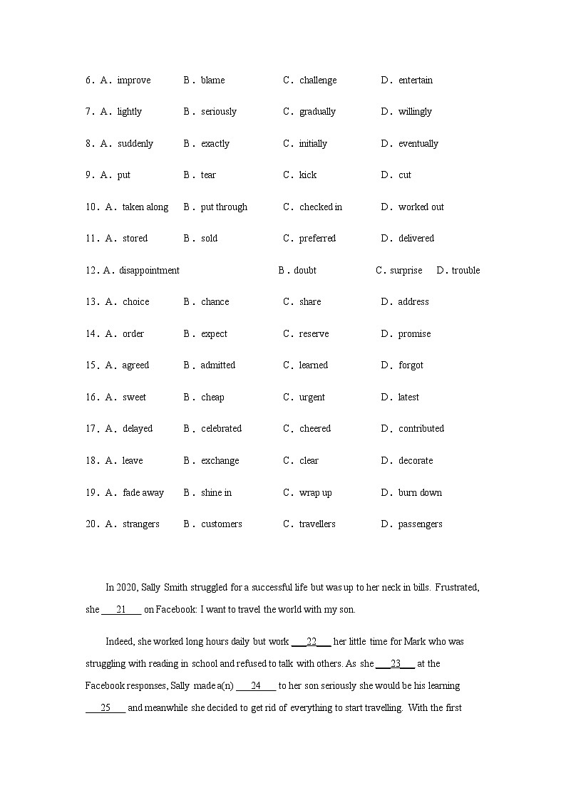 2023届高考英语二轮复习陕西高考英语完形填空训练作业含答案第2页