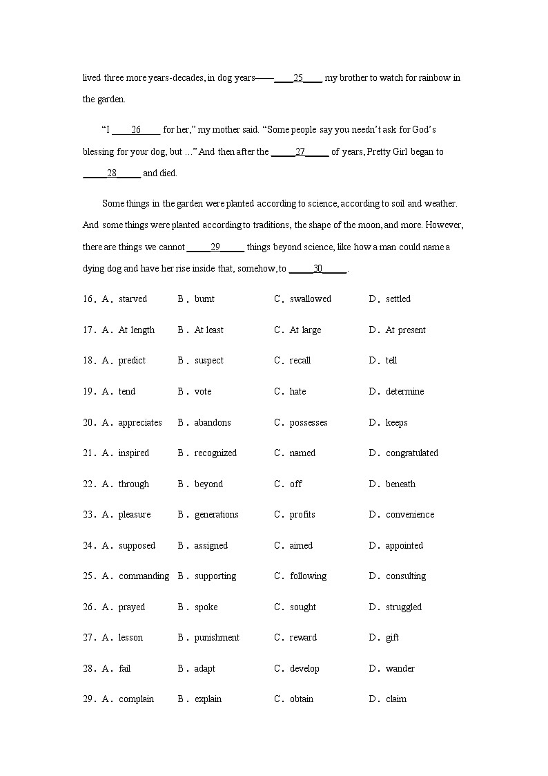 2023届高考英语二轮复习浙江高考英语完形填空专项训练作业含答案第3页