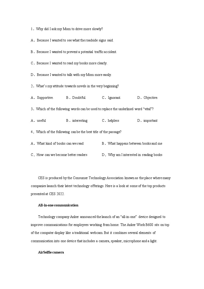 2023届高考英语二轮复习山西高考英语阅读理解专项训练作业含答案02