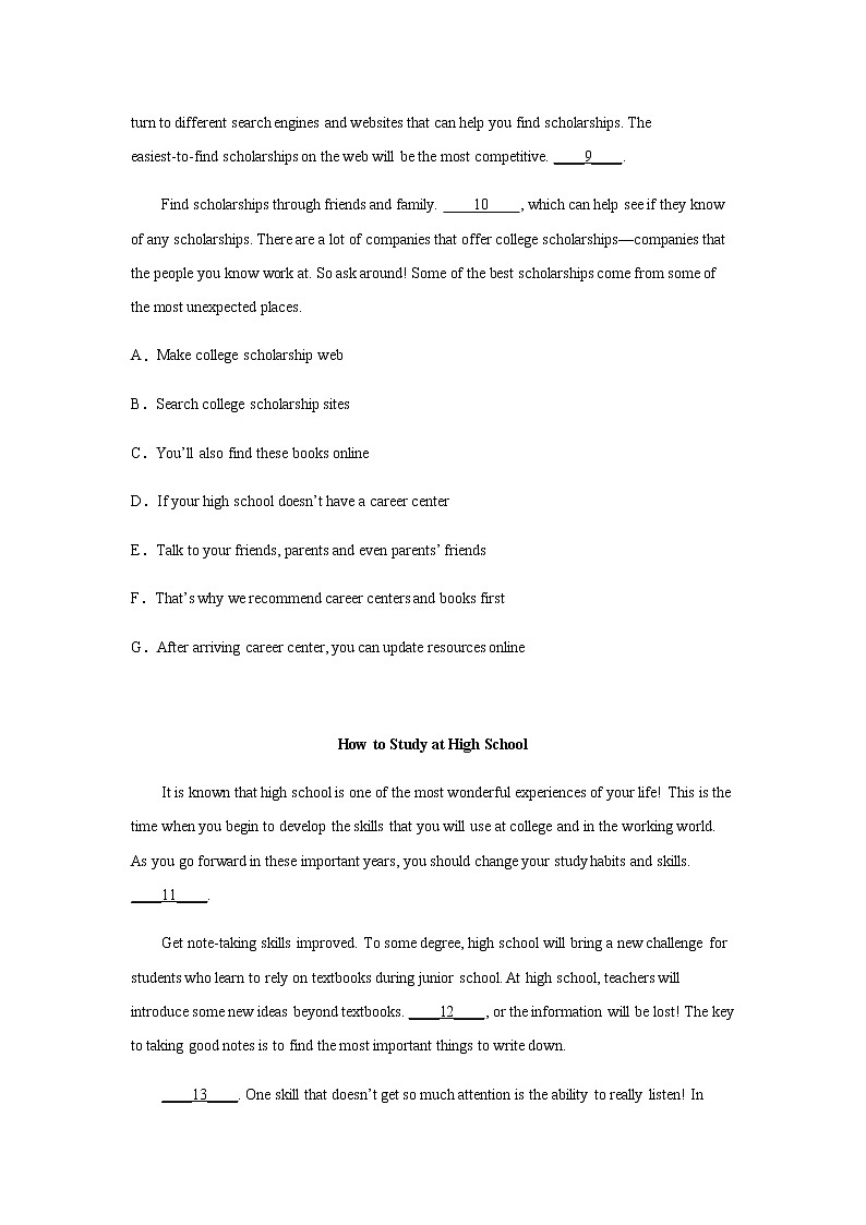 2023届高考英语二轮复习辽宁高考英语七选五专项训练作业含答案03