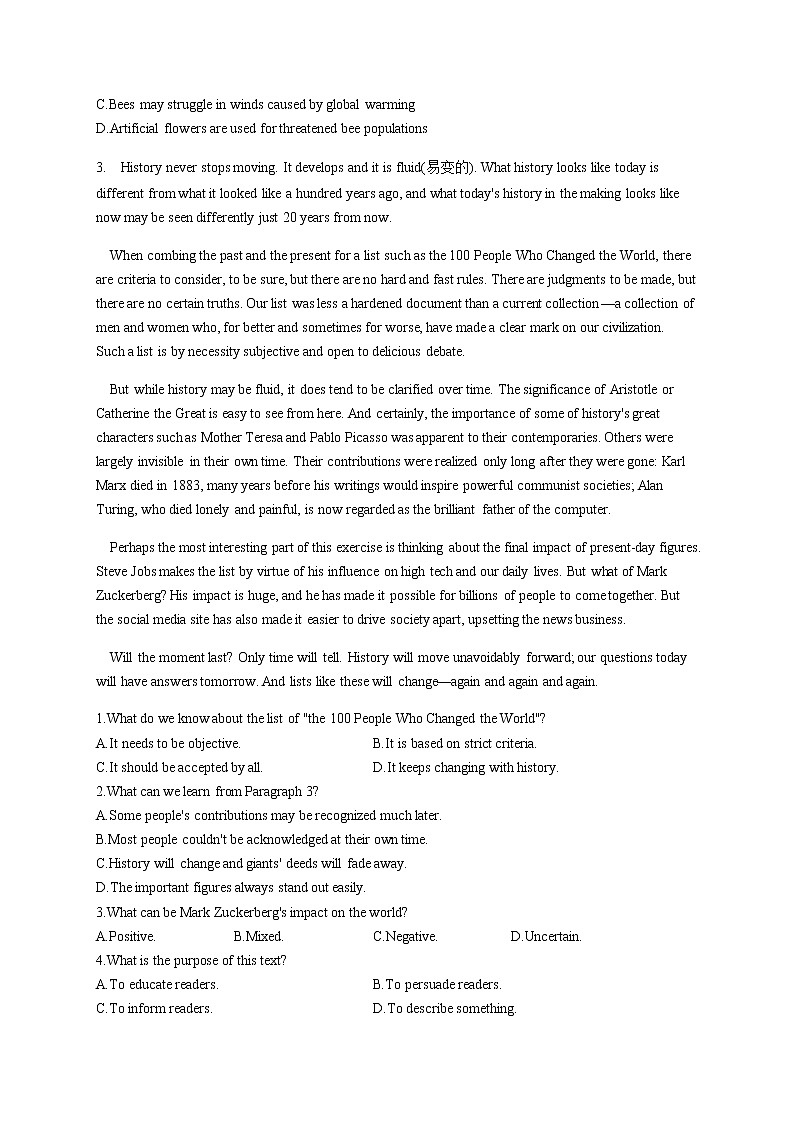 2023届高考英语二轮复习阅读理解考点17说明文（A卷）作业含答案第3页