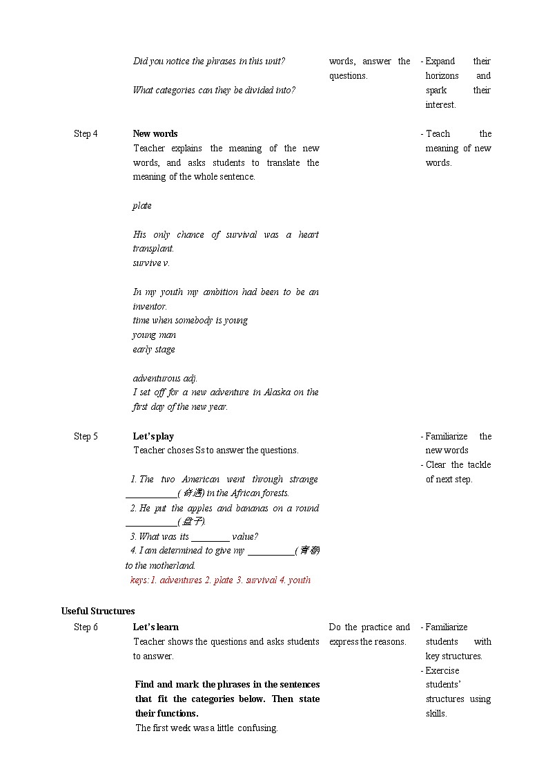 人教版（2019）高一英语必修一精品教学设计：Unit 1 Teenage lifePeriod 3 Discovering Useful Structures 教案（表格式）02