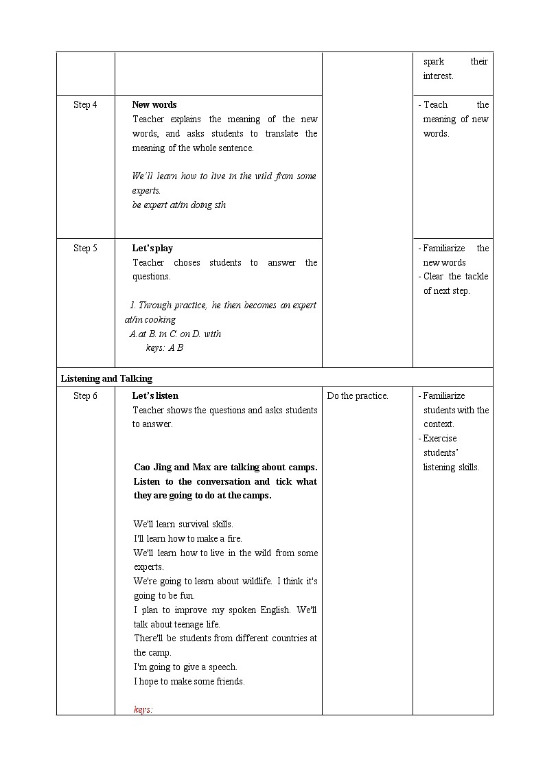 人教版（2019）高一英语必修一精品教学设计：Unit1Period5ListeningandTalking&AssessingYourProgress&Project教案-02