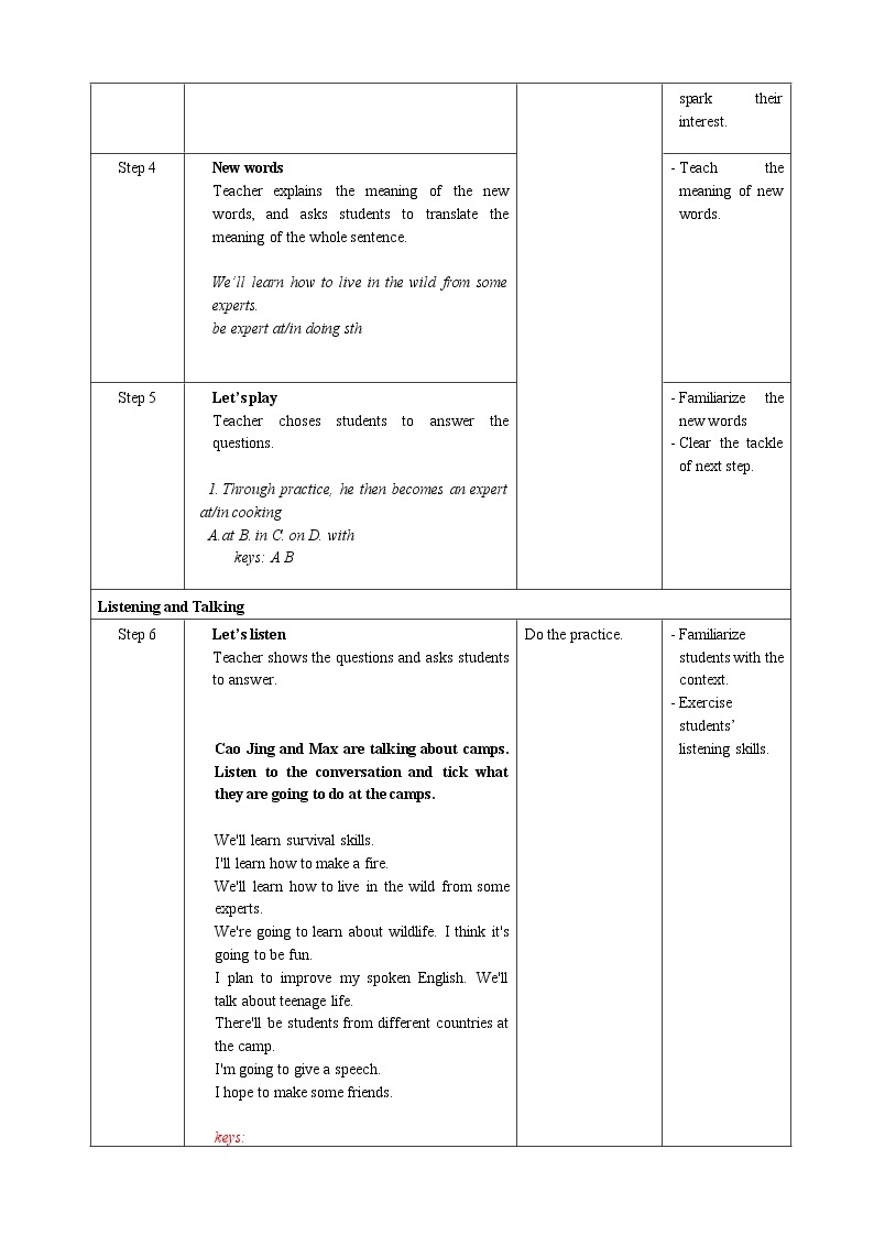 人教版（2019）高一英语必修一精品教学设计：Unit1Period5ListeningandTalking&AssessingYourProgress&Project教案-02