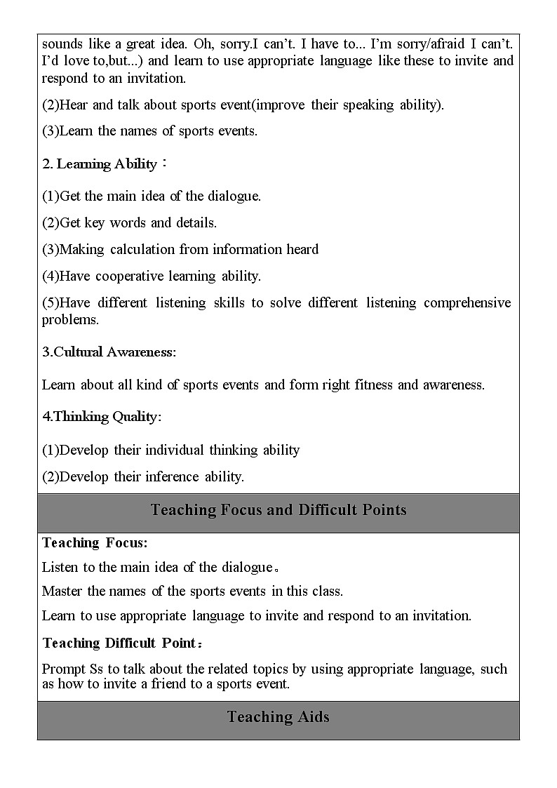 人教版（2019）高一英语必修一精品教学设计：Unit 3 Sports and Fitness Listening and Speaking 教案02