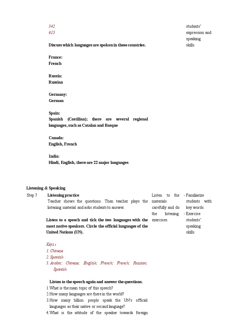 人教版（2019）高一英语必修一精品教学设计：Unit 5 Languages Around the World- Listening and  Speaking教学设计（表格式）03