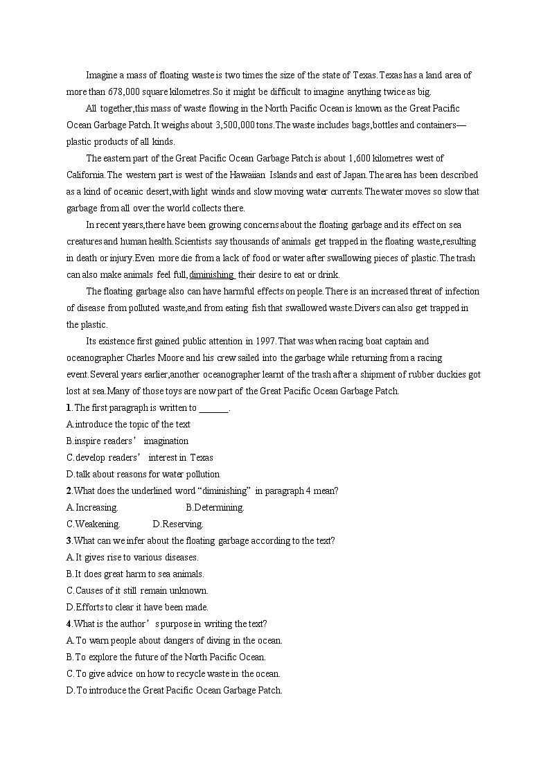 人教版（2019）选择性必修第四册Unit 3 Sea Exploration Reading and Thinking同步练习（含答案）02