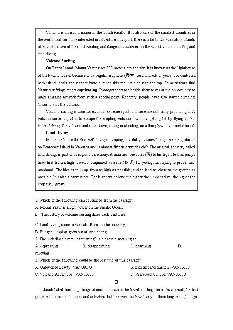 湖北省荆州中学2022-2023学年高二上学期期末英语试题03