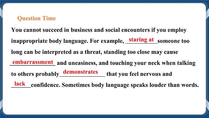 人教版 2019 高中选择性必修1英语 Unit4 Body language Period 6 Assessing your progress&project 课件+教案05