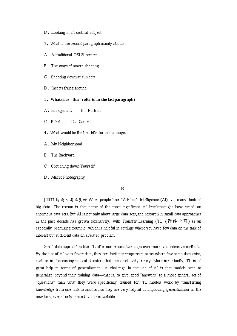 2023届统考版高考英语二轮专项分层特训阅读理解保分练(六)词句猜测题——代词、句意猜测类含答案第2页