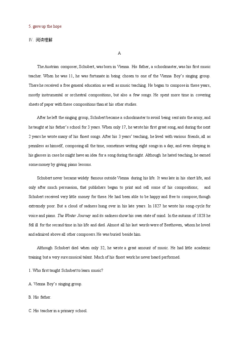 【新教材精创】Unit 5 Music Review 单元综合复习（2）-人教版高中英语必修第二册 试卷03