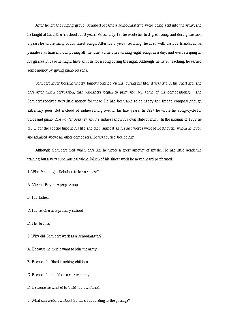 【新教材精创】Unit 5 Music Review 单元综合复习（2）-人教版高中英语必修第二册 试卷03