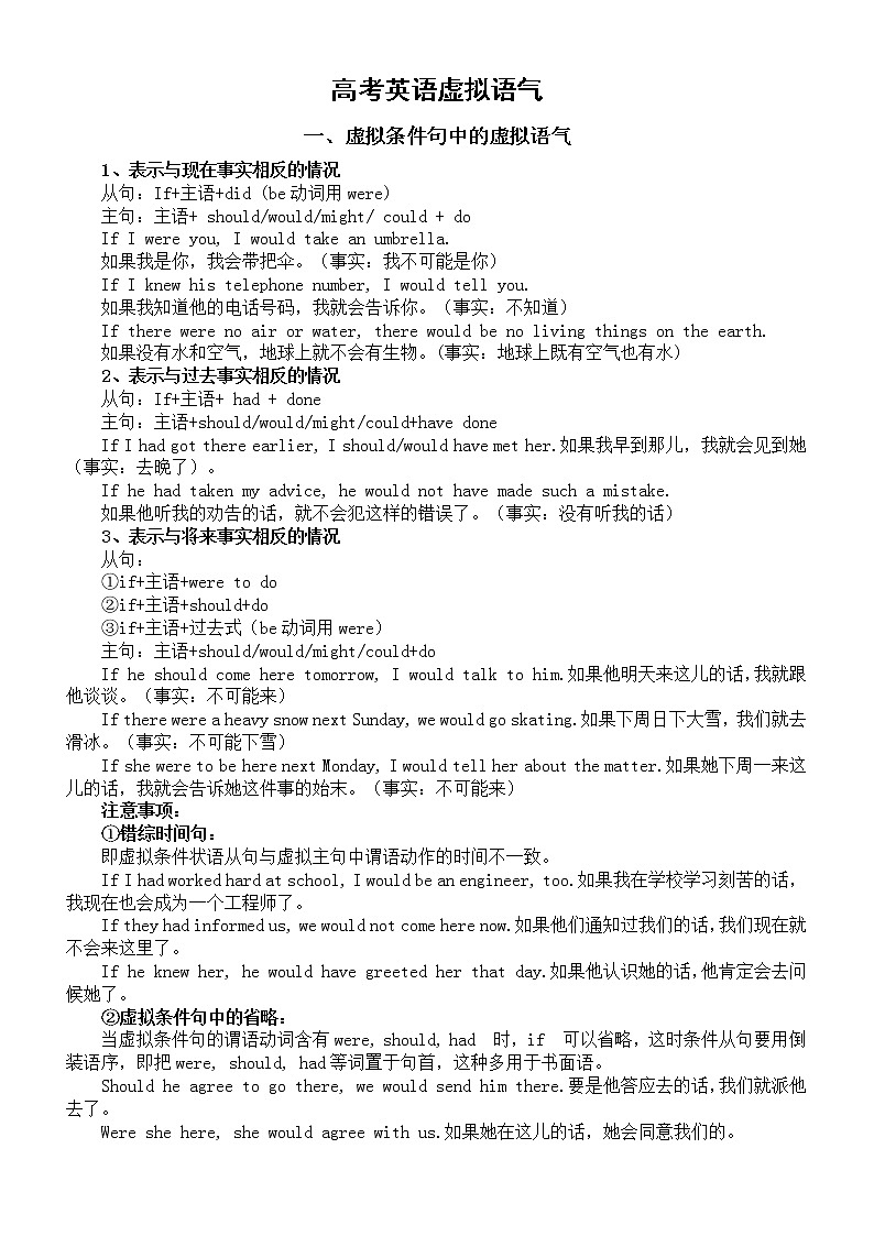 高中英语高考语法知识整理复习（虚拟语气+倒装句）第1页
