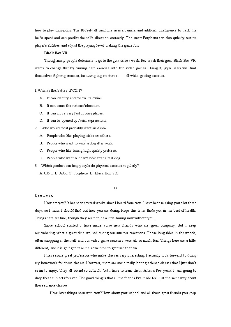 2022-2023学年广东省番禺实验中学高一上英语期末考试英语试题02