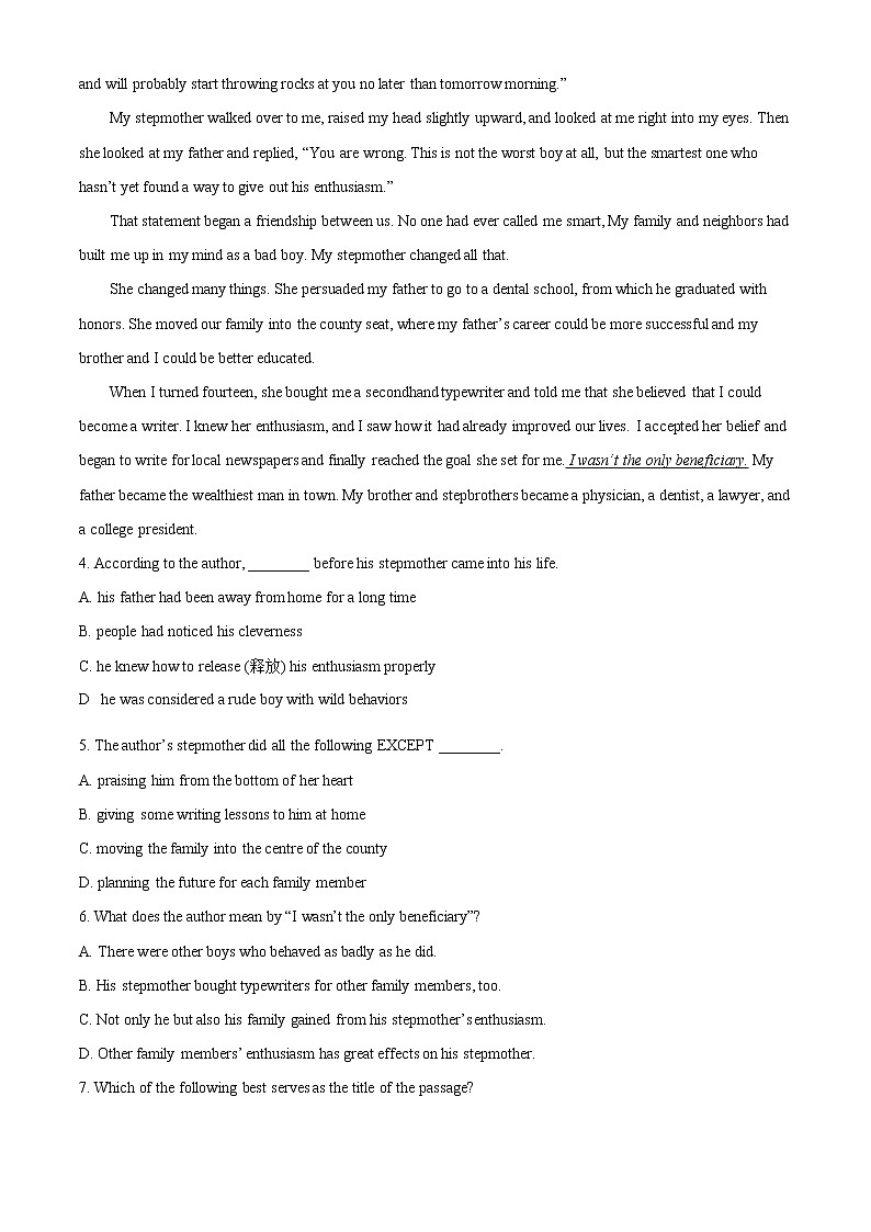 2022-2023学年广东省茂名市第一中学高一上学期期中考试英语试卷（奥校）（解析版）第3页