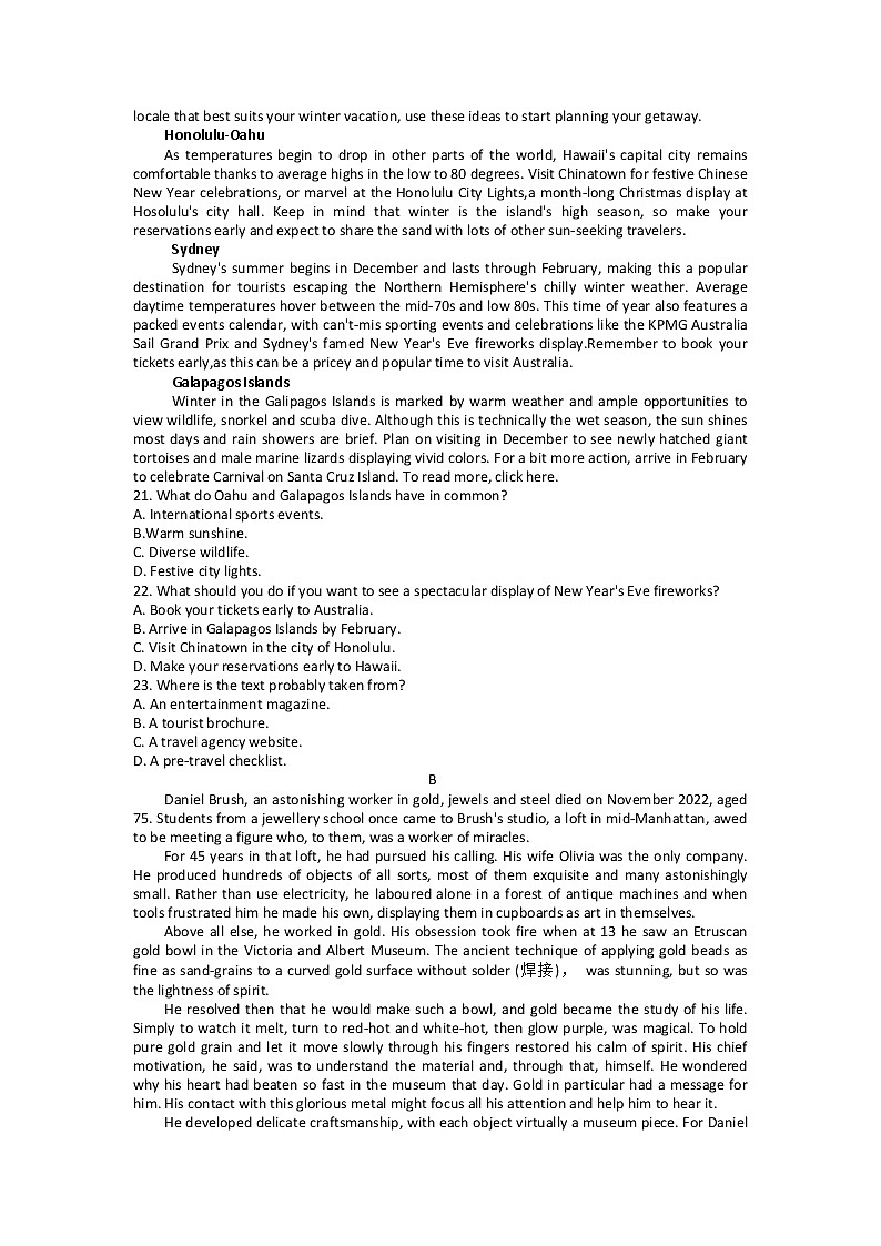 浙江省名校协作体2022-2023学年高三下学期2月月考英语试题第3页