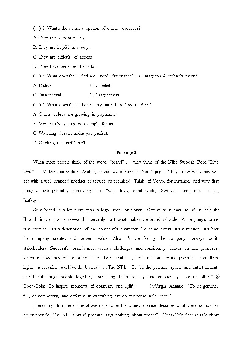 2023届高考英语二轮复习专项：完形填空－议论文突破训练第2页