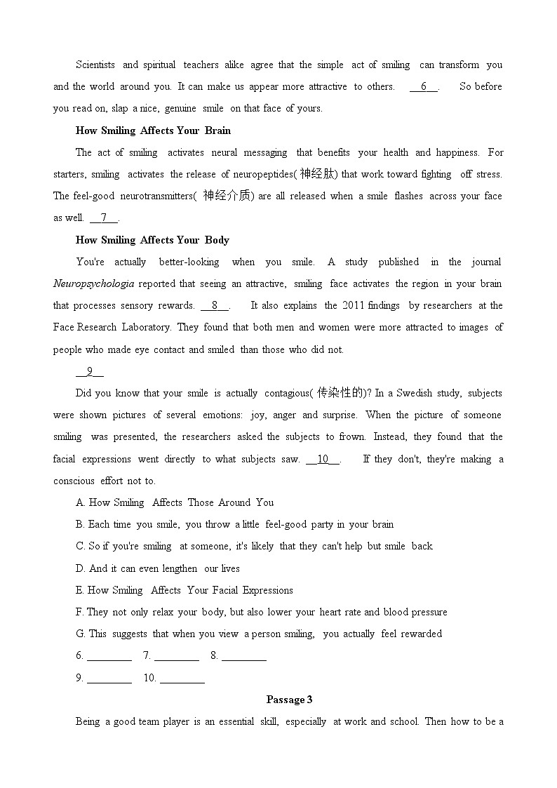 2023届高考英语二轮复习专项：阅读理解－七选五 突破训练第2页