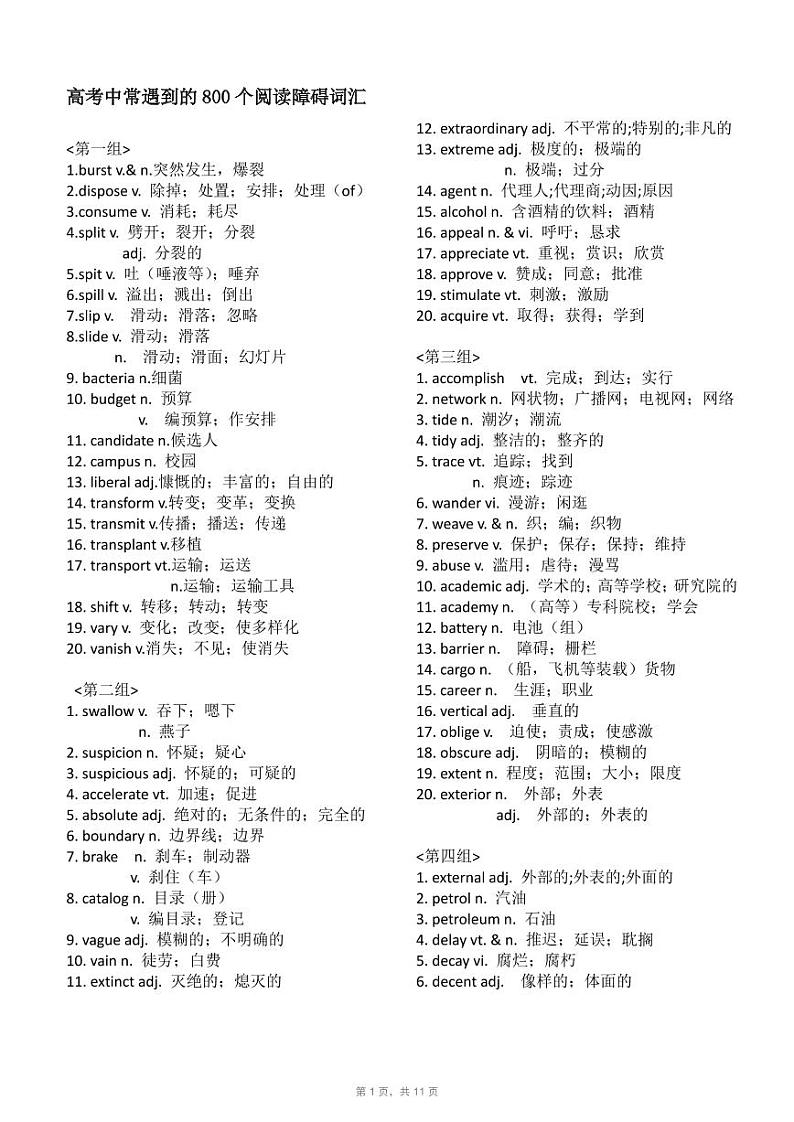 高考中常遇到的800个英语阅读障碍词汇01
