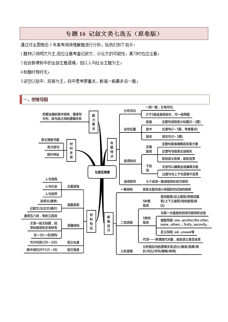 专题16 记叙文类七选五（原卷版）第1页