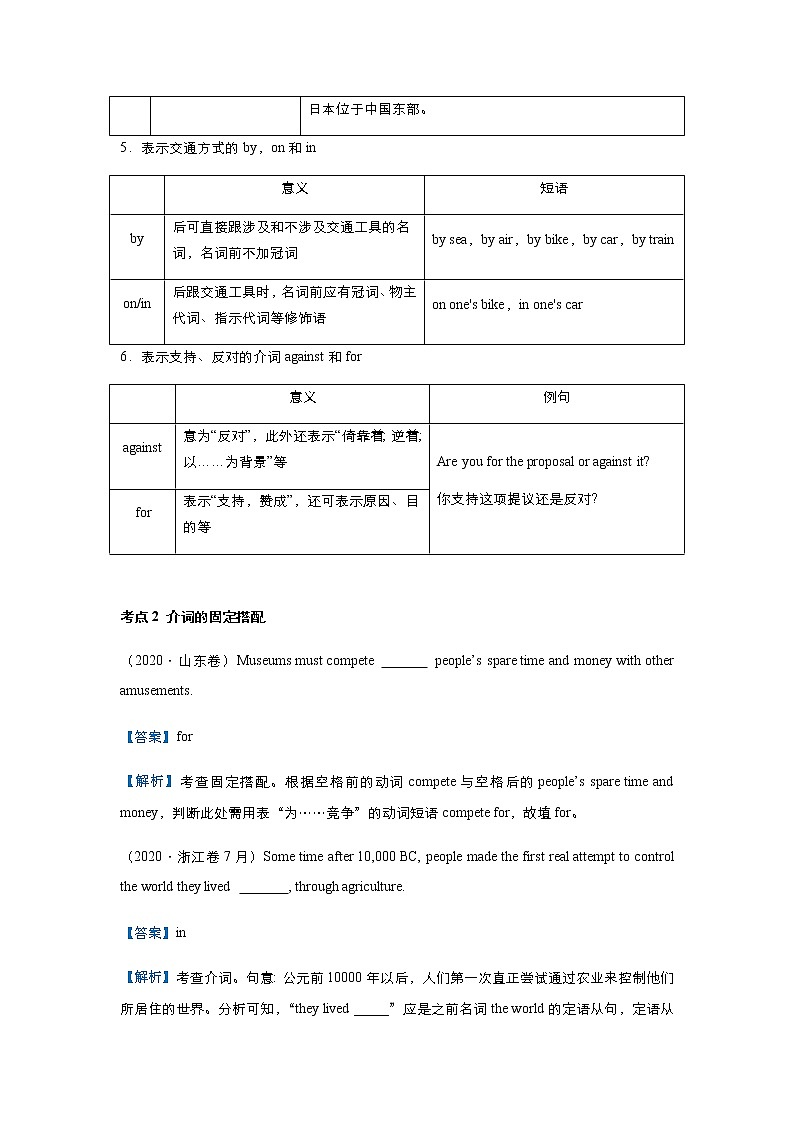 高中英语高考  2021届小题必练3 介词 教师版第3页