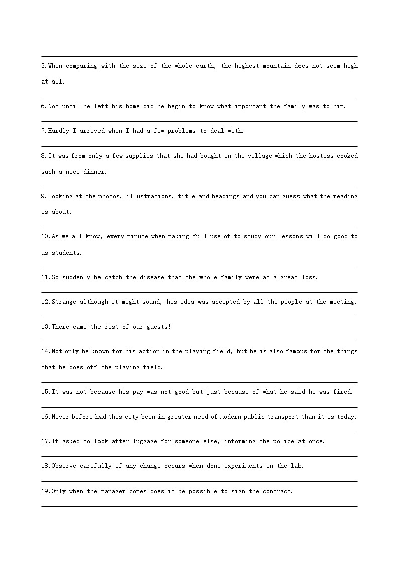 高中英语高考2019届高考英语一轮复习第二部分语法专练专题十特殊句式倒装强调和省略等基础巩固外研版第3页