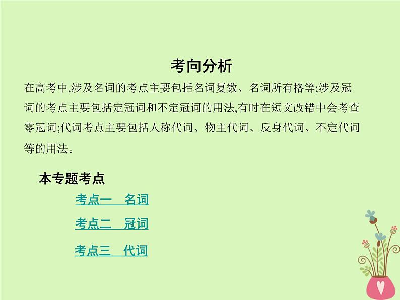 高中英语高考2019届高考英语一轮复习第二部分语法专练专题一名词冠词和代词课件外研第2页