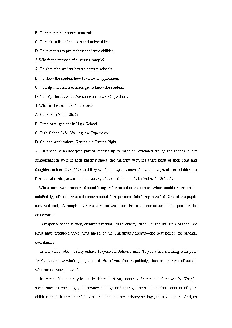 2023届新高考英语高频考点专项练习：专题十二 考点18 议论文（B卷）02