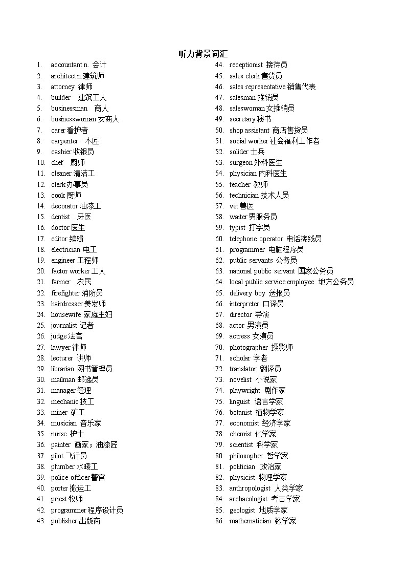2023届高考英语听力场景训练 1 工作与职业（原卷+MP3音频+答案+听力原文）01