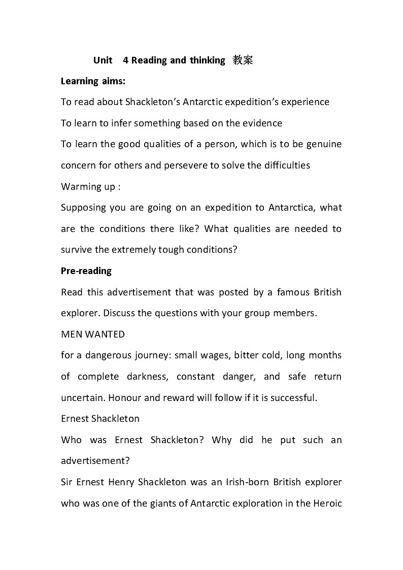 Unit 4 Reading and Thinking 教案-2022-2023学年高中英语人教版（2019）选择性必修第三册01