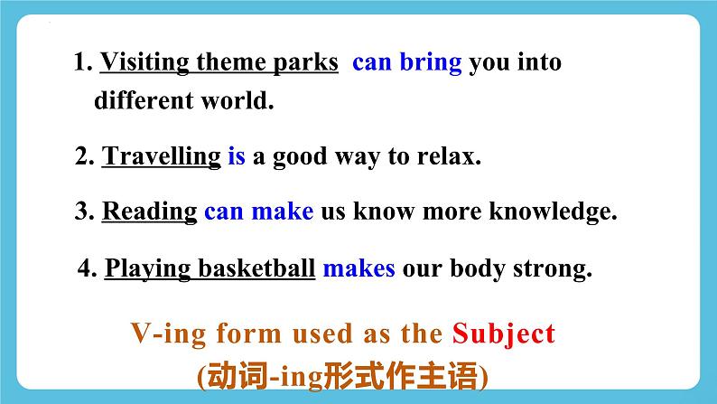 Unit 3Fascinating Parks Discover useful structures 语法：v-ing 作主语 课件06