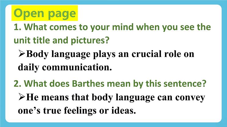 Unit 4 Body language Reading and Thinking课件03