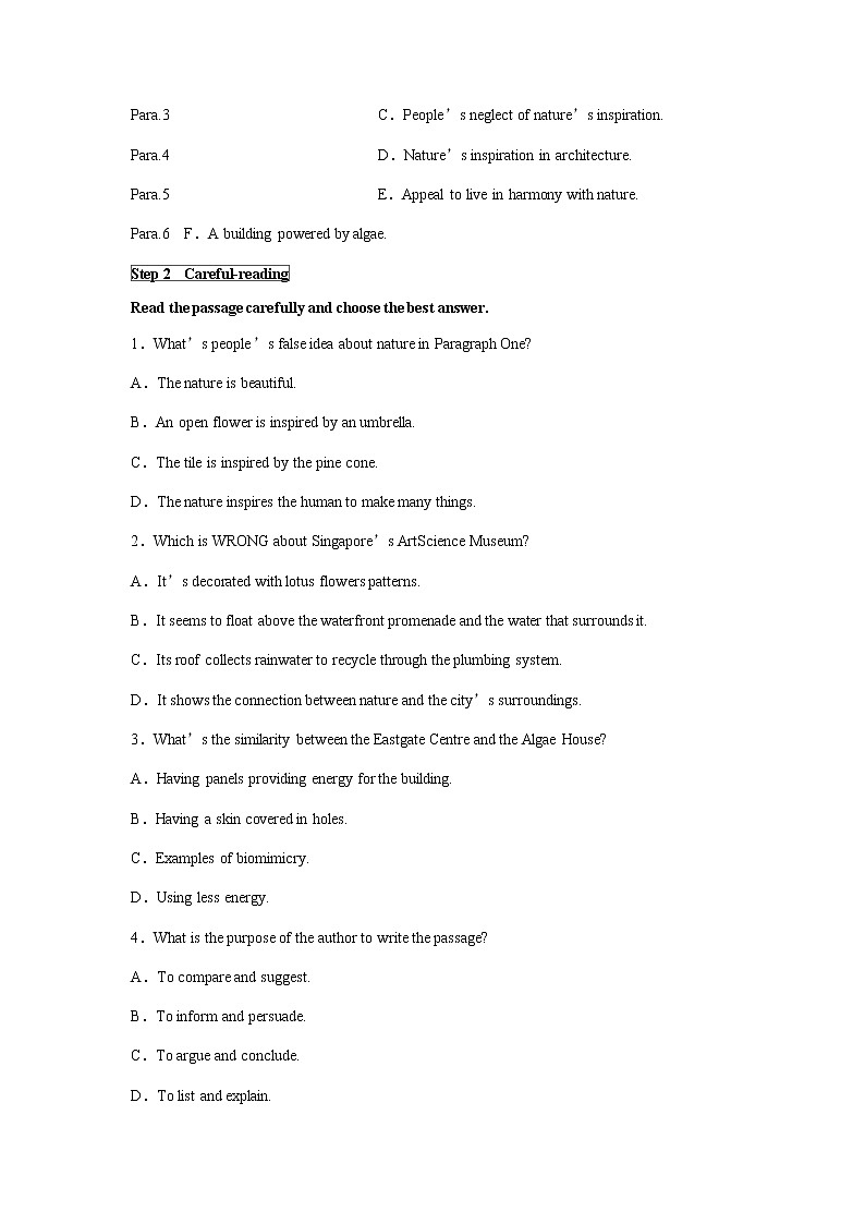 Unit 5 Learning from Nature understanding ideas 导学案第3页