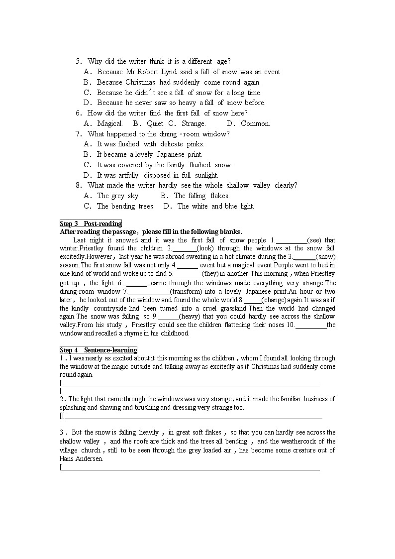 Unit 6 Nature in words Understanding ideas 导学案第2页