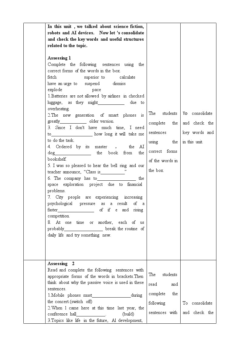 Unit 1 science fiction Period 6 Assessing and project 课件+教案02