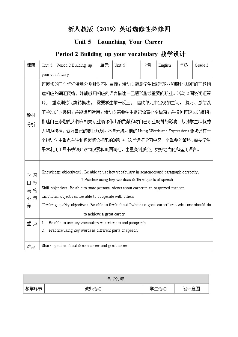 Unit 5 Launching Your Career period 2 build up your vocabulary 课件＋教案＋素材01