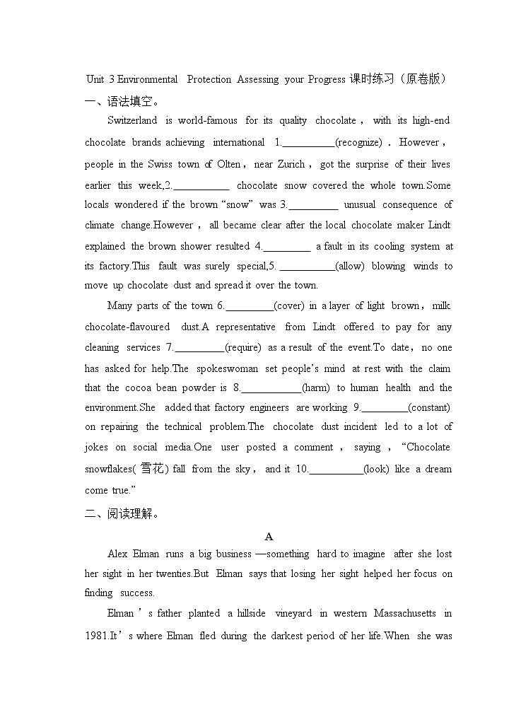 Unit 3 Environmental Protection Assessing Your Progress 课件＋练习（教师版＋学生版）01