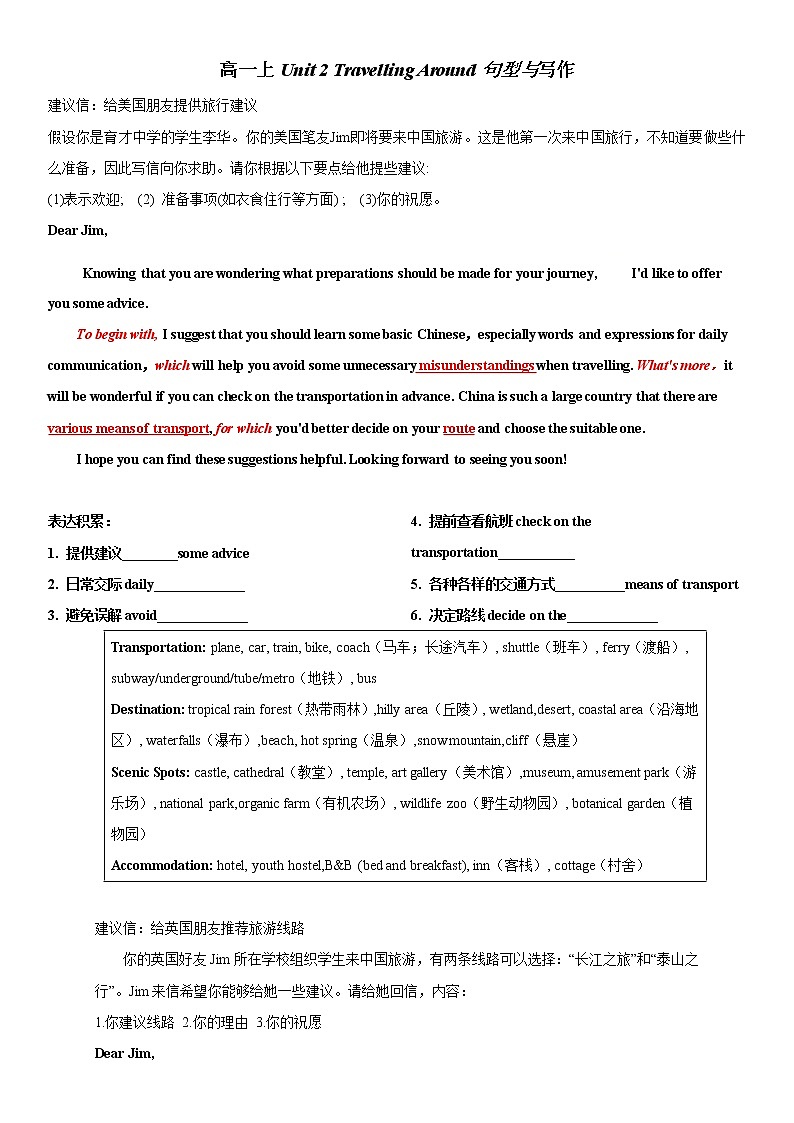 Unit 2 句型与写作 练习01