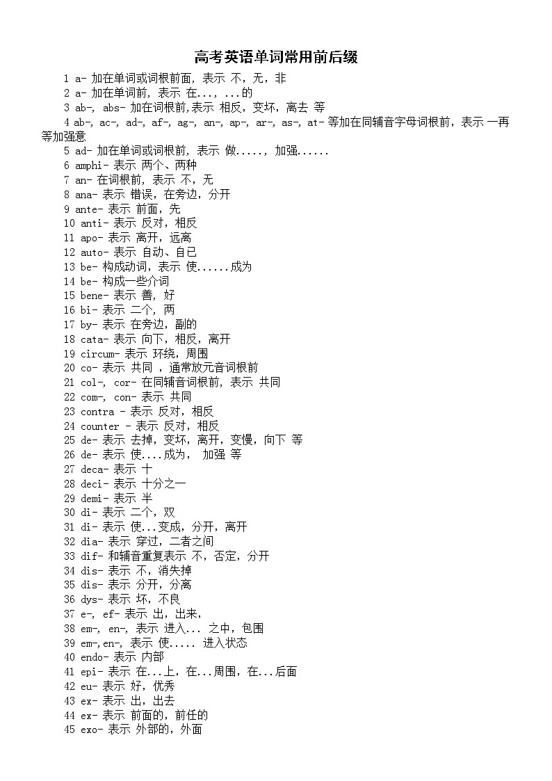 高中英语高考单词常用前后缀汇总（共328个）第1页