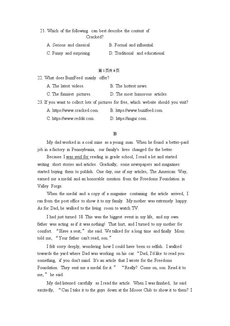 2022-2023学年新疆塔城市第三中学高二上学期第一次月考英语试题含答案第2页