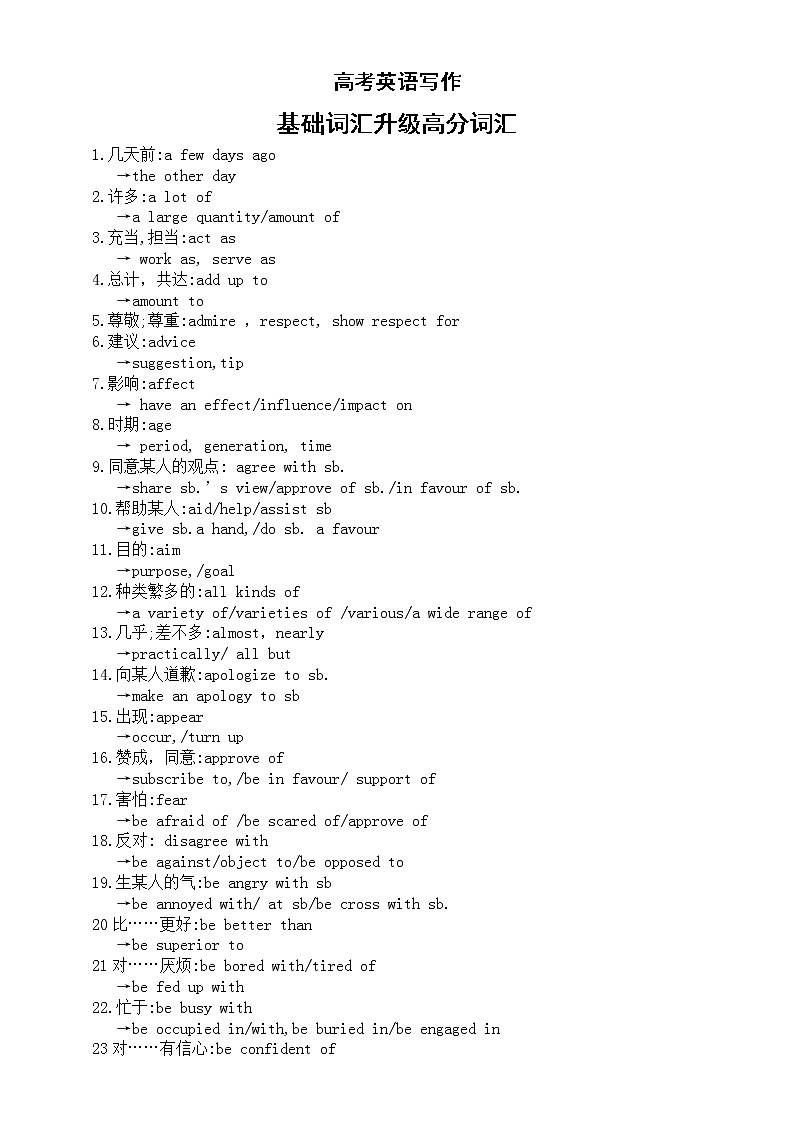 高中英语高考写作基础词汇升级高分词汇（共151组）第1页