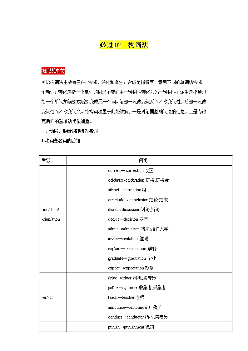 专题02构词法  -2023年高中英语学业水平考试必备考点归纳与测试（通用版）第1页