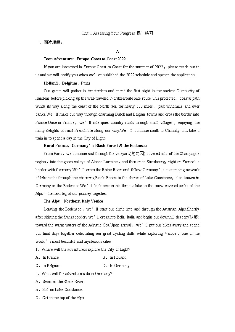 Unit 1 Art  Assessing Your Progress 课件＋练习（原卷＋解析卷）01