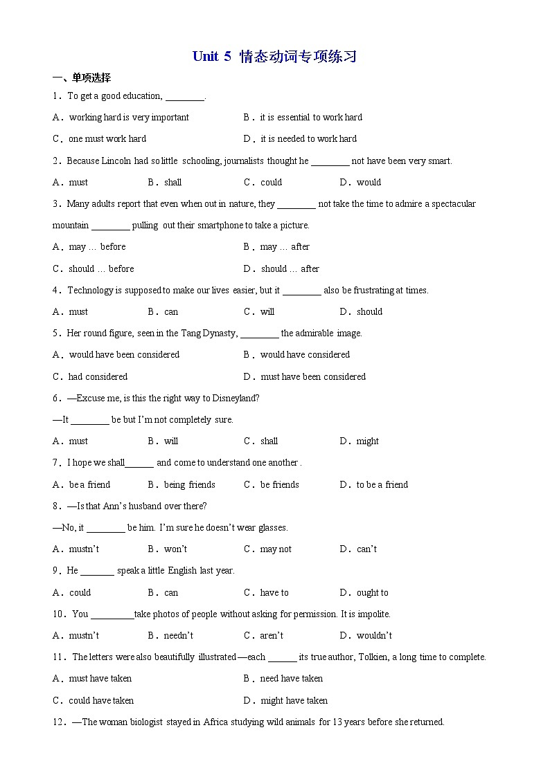 5.3 Unit 5 Discovering Useful Structures Grammar练习01