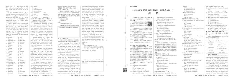 2022-2023学年湖南省普通高中高三上学期学业水平选择性考试仿真密卷（一）英语试题PDF版含答案01