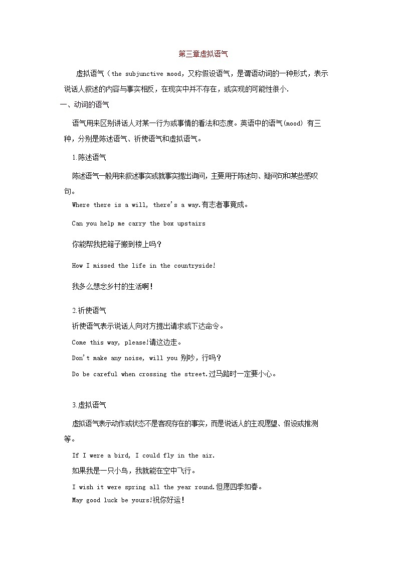 高中英语高考高考复习高中英语语法知识梳理 第3章虚拟语气第1页