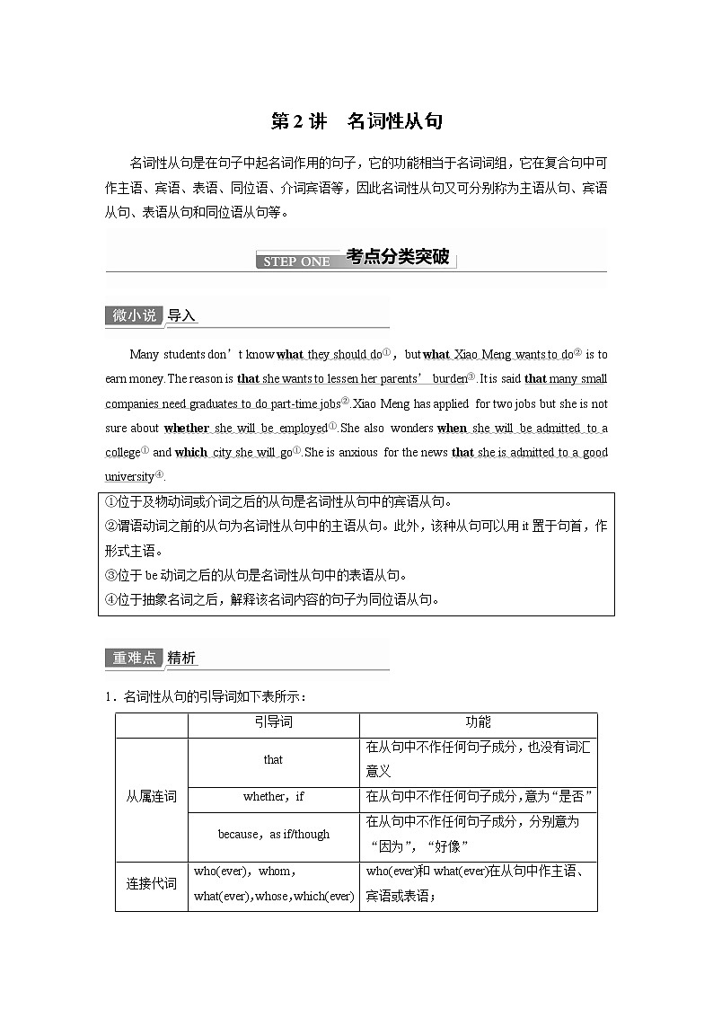 高中英语高考第2部分 语法专项突破 专题4 第2讲　名词性从句第1页
